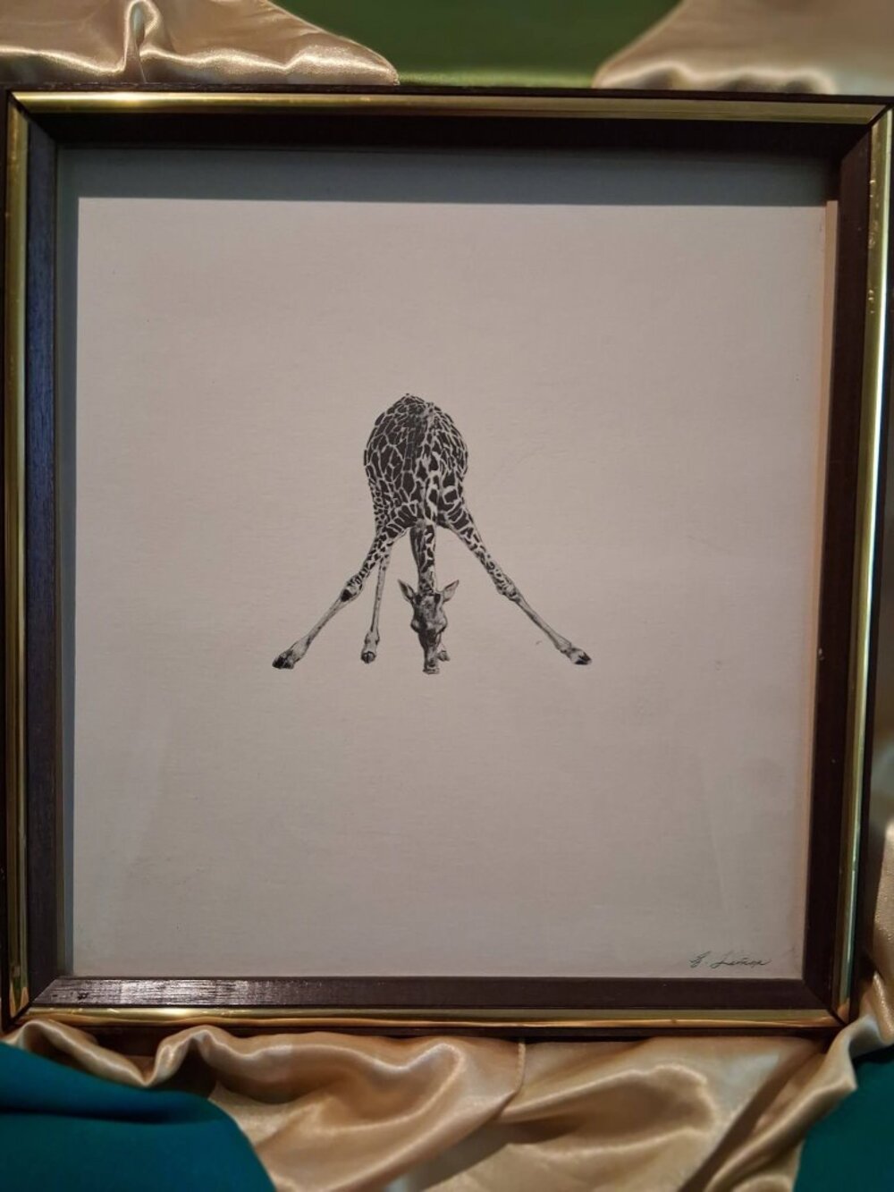 Framed Minimalist Black & White Giraffe Art Print 12x12 Wildlife Decor